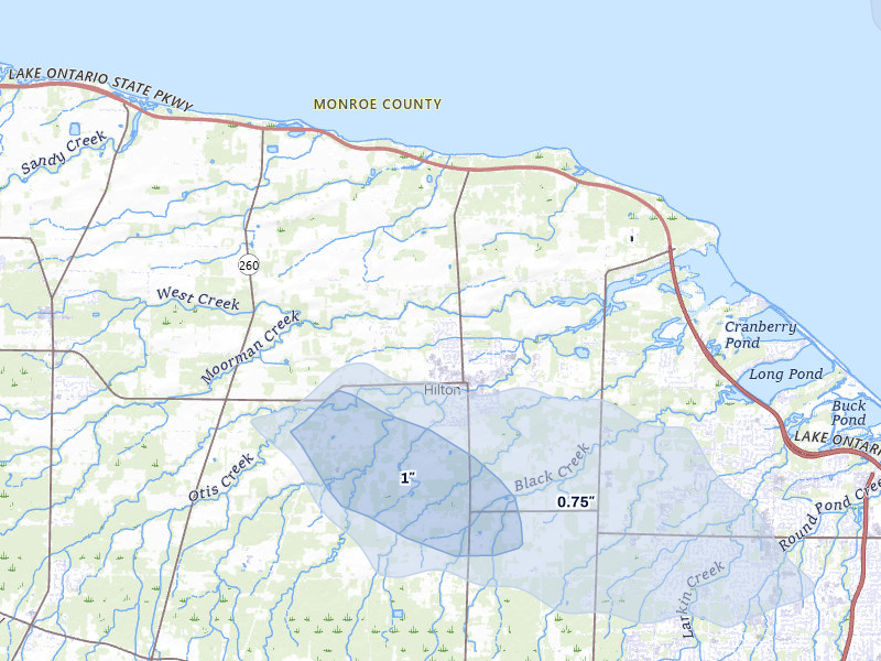 NEXRAD radar-signature map of the hail storm over Hilton, NY on Jun 30, 2026