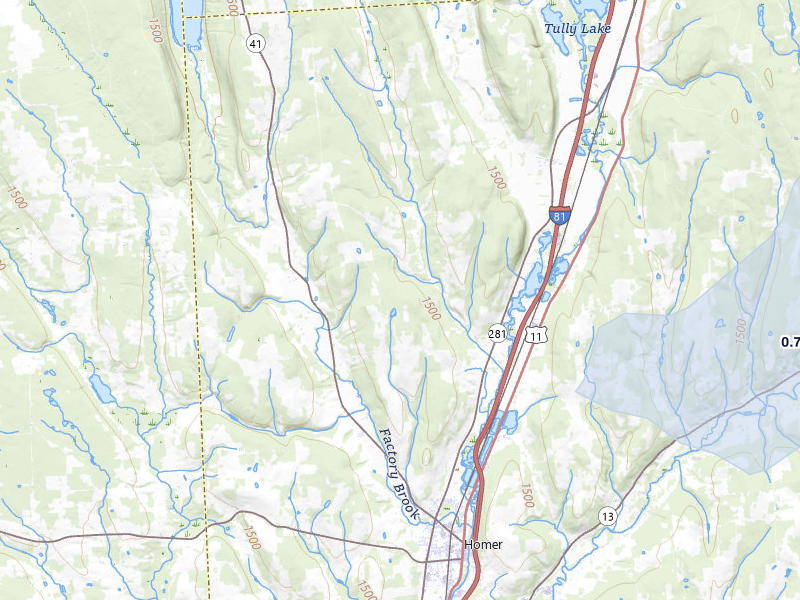NEXRAD radar-signature map of the hail over Homer, NY