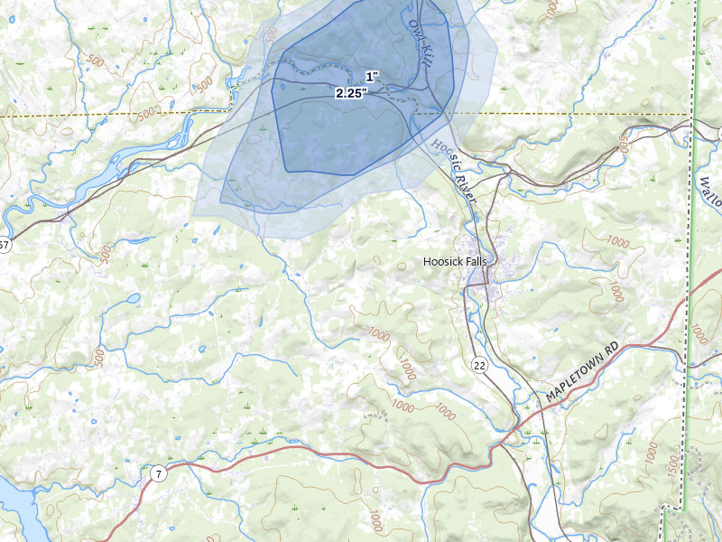 NEXRAD radar-signature map of the hail storm over Hoosick Falls, NY on Jul 28, 2026