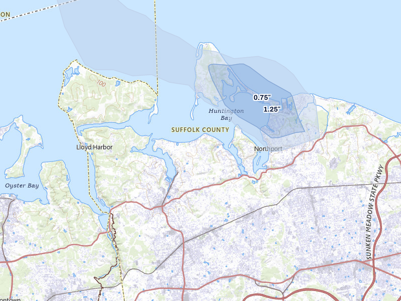 NEXRAD radar-signature map of the hail over Huntington, NY