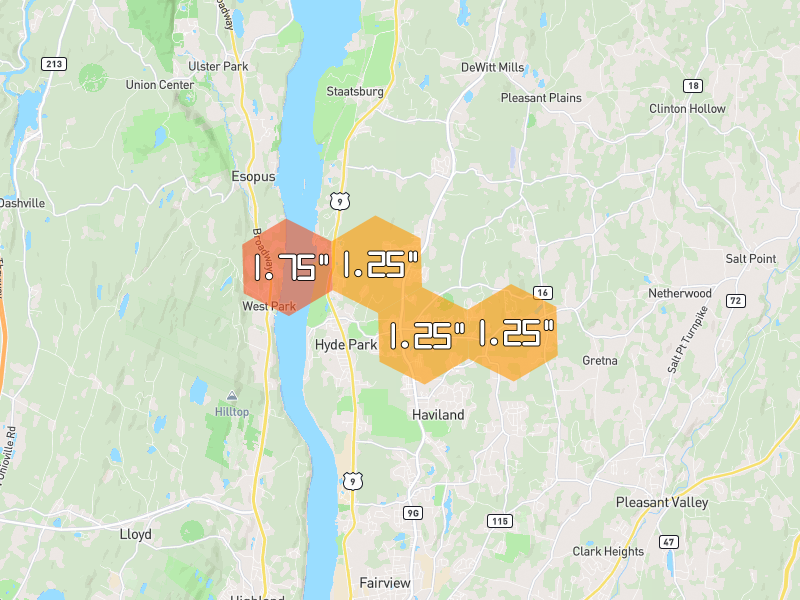 Hail map of Hyde Park, NY on Jun 6, 2026, hail up to 1.75"