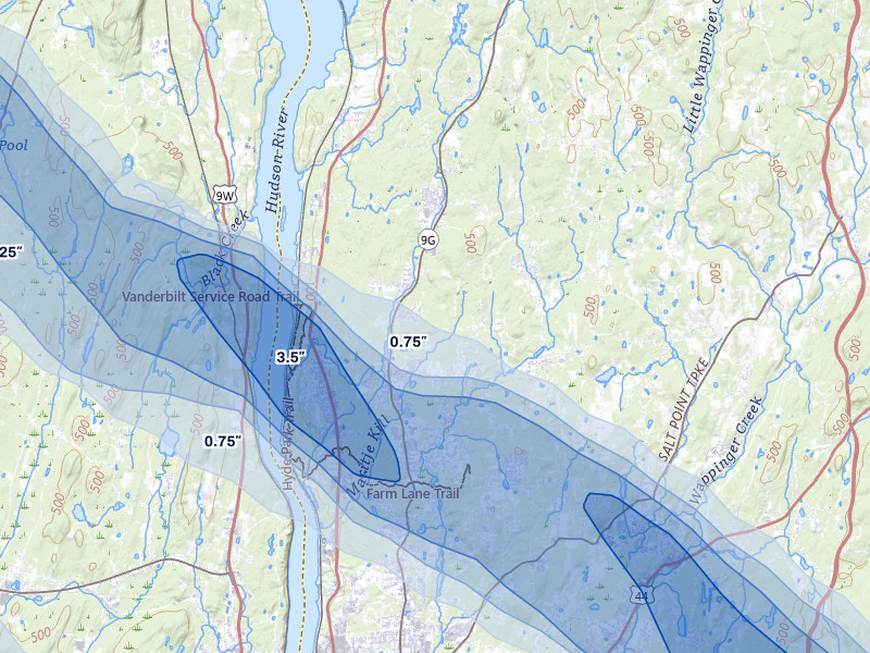 NEXRAD radar-signature map of the hail over Hyde Park, NY