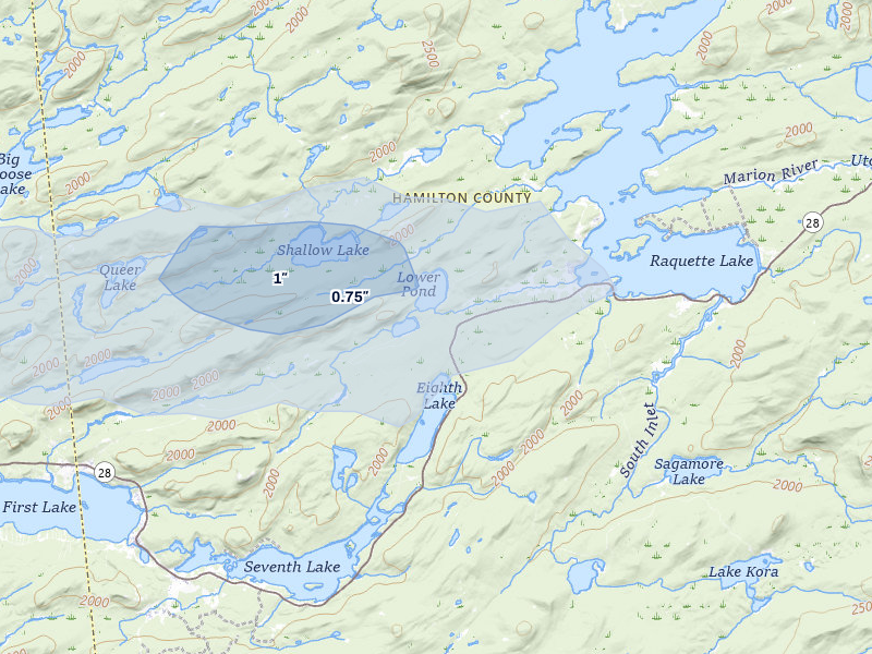 NEXRAD radar-signature map of the hail storm over Inlet, NY on Jul 1, 2026