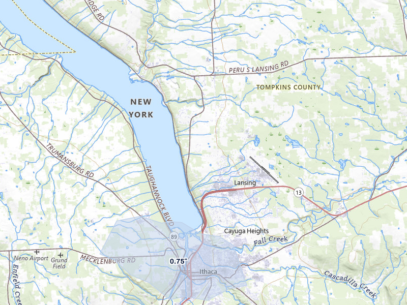 NEXRAD radar-signature map of the hail over Ithaca, NY