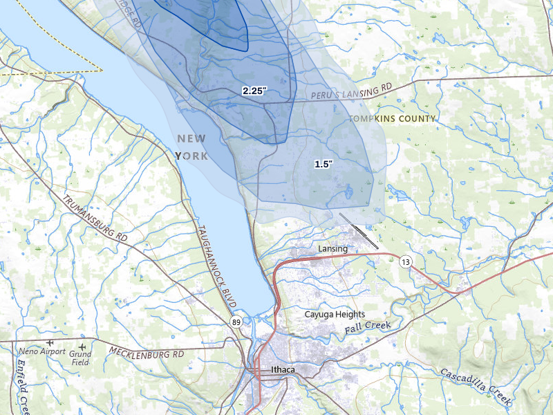 NEXRAD radar-signature map of the hail over Ithaca, NY