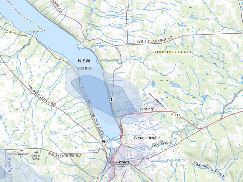 NEXRAD radar-signature map of the hail over Ithaca, NY