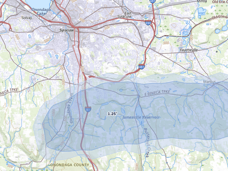 NEXRAD radar-signature map of the hail over Jamesville, NY