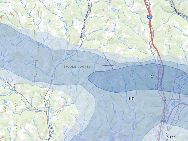 NEXRAD radar-signature map of the hail over Johnson City, NY