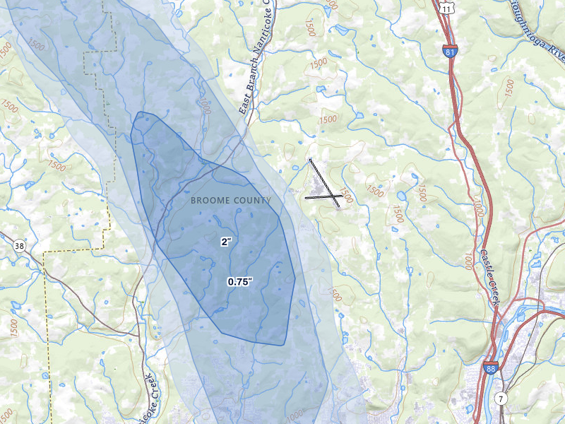 NEXRAD radar-signature map of the hail over Johnson City, NY