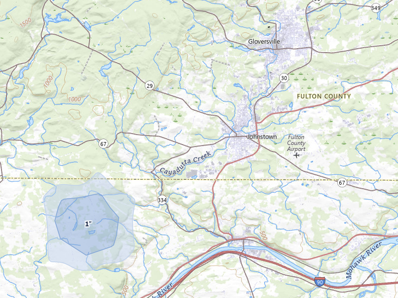 NEXRAD radar-signature map of the hail over Johnstown, NY
