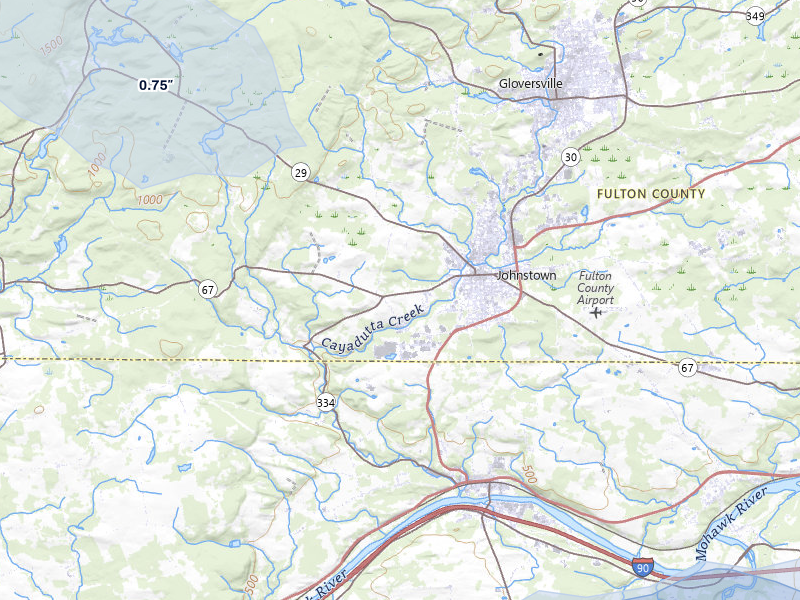 NEXRAD radar-signature map of the hail over Johnstown, NY