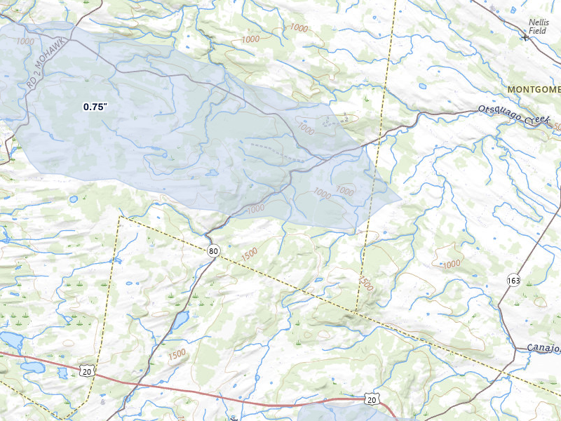 NEXRAD radar-signature map of the hail over Jordanville, NY