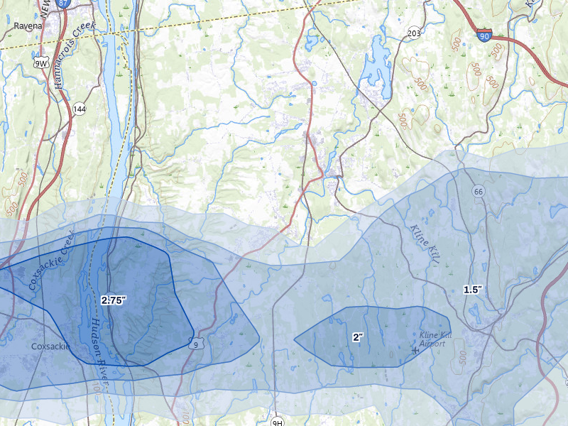 NEXRAD radar-signature map of the hail over Kinderhook, NY