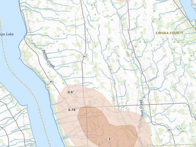 Radar-estimated hail-size map of the storm over King Ferry, NY on Jun 30, 2026
