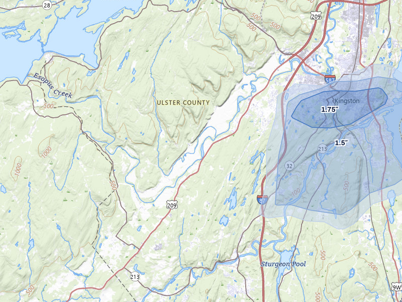 NEXRAD radar-signature map of the hail over Kingston, NY