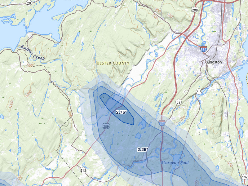 NEXRAD radar-signature map of the hail over Kingston, NY