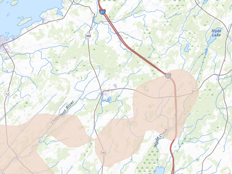 Radar-estimated hail-size map of the storm over La Fargeville, NY on Jul 1, 2026