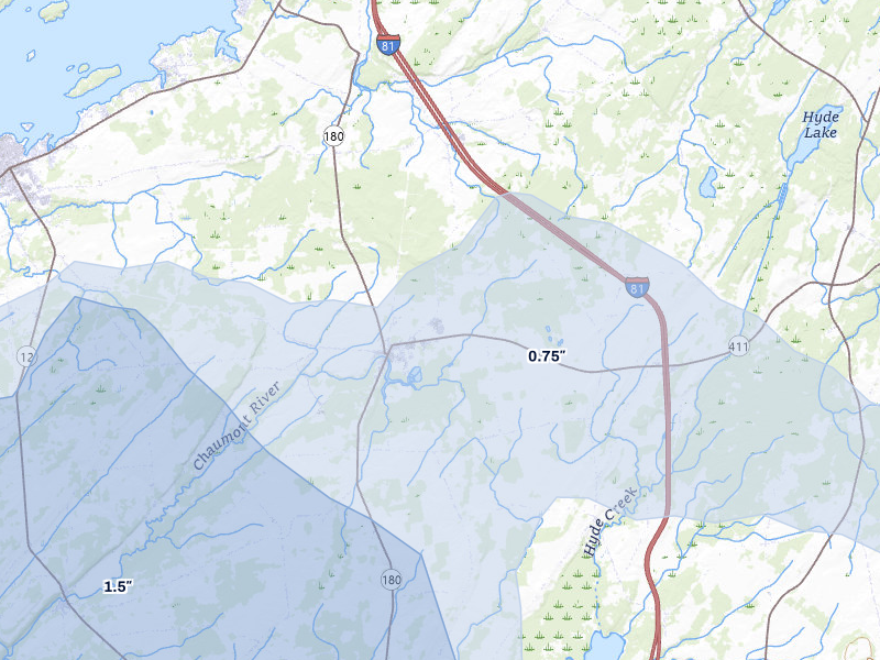 NEXRAD radar-signature map of the hail storm over La Fargeville, NY on Jul 1, 2026