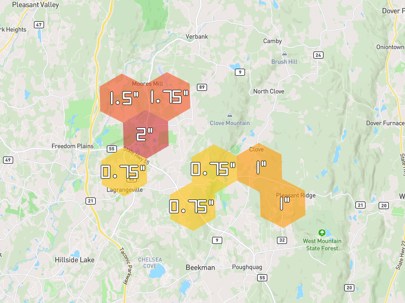 Hail map of Lagrangeville, NY on Jul 4, 2026, hail up to 2"