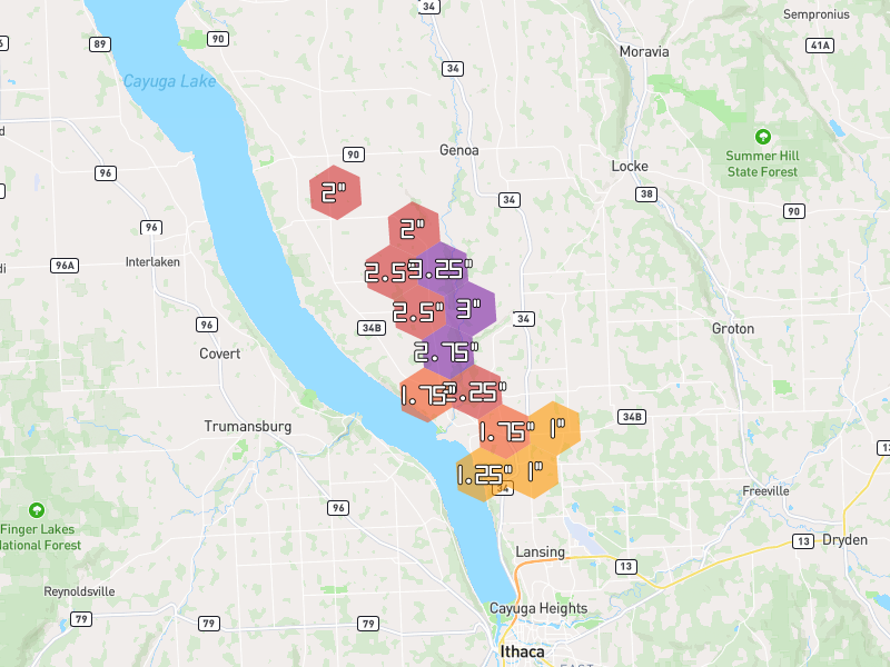 Hail map of Lansing, NY on Jun 30, 2026, hail up to 3.25"