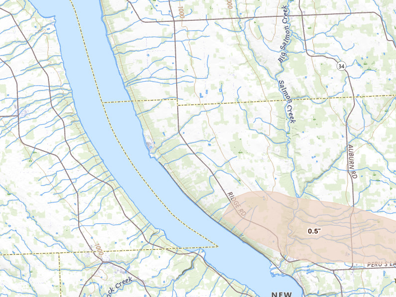 Radar-estimated hail-size map of the storm over Lansing, NY on Jul 1, 2026