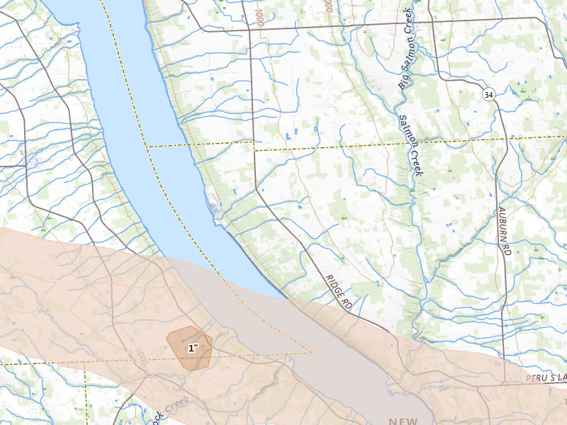 Radar-estimated hail-size map of the storm over Lansing, NY on Jul 18, 2026