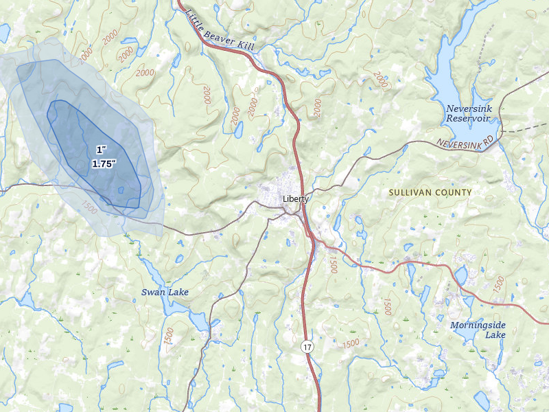 NEXRAD radar-signature map of the hail over Liberty, NY