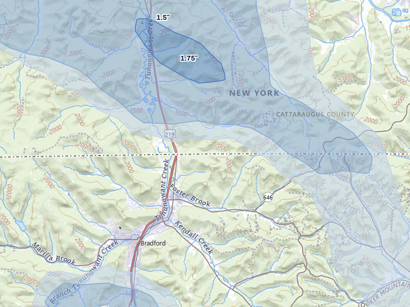 NEXRAD radar-signature map of the hail over Limestone, NY