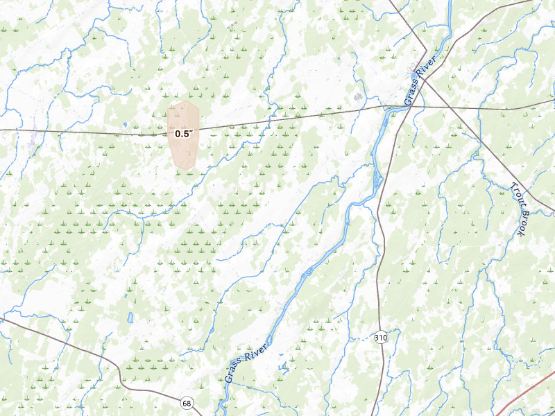 Radar-estimated hail-size map of the storm over Lisbon, NY on Jan 5, 2026
