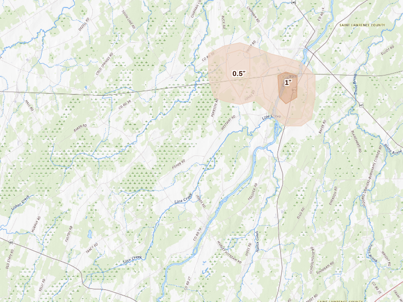 Radar-estimated hail-size map of the storm over Lisbon, NY