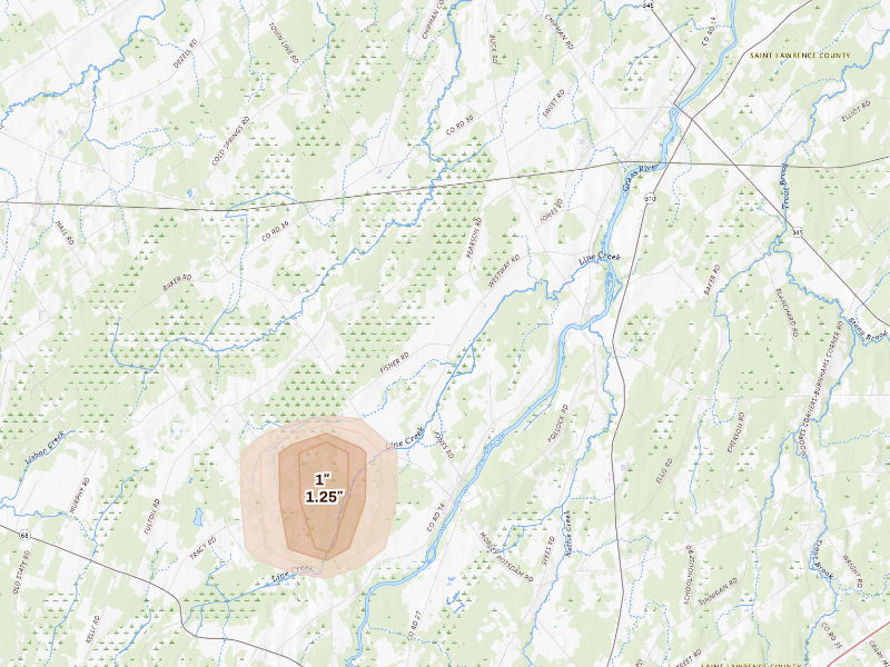 Radar-estimated hail-size map of the storm over Lisbon, NY