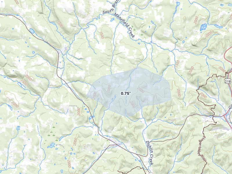 NEXRAD radar-signature map of the hail storm over Little Valley, NY on Jul 27, 2026