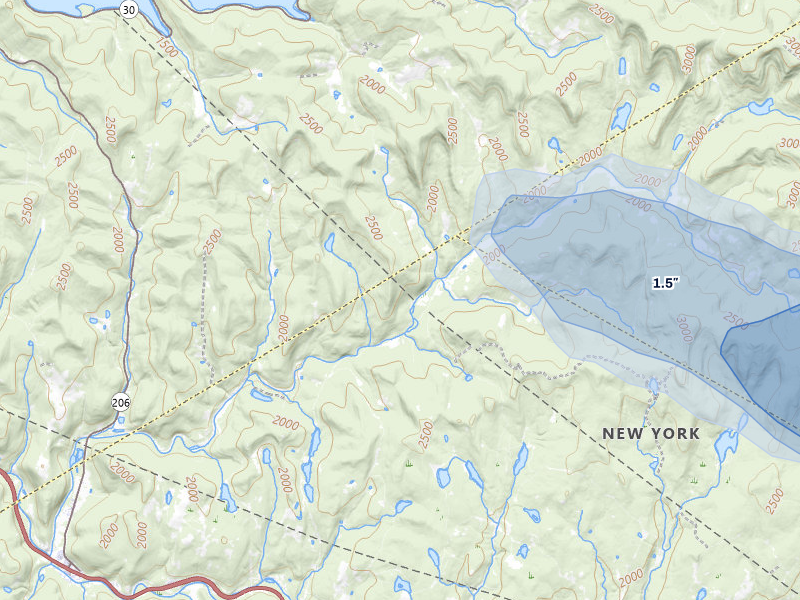 NEXRAD radar-signature map of the hail over Livingston Manor, NY