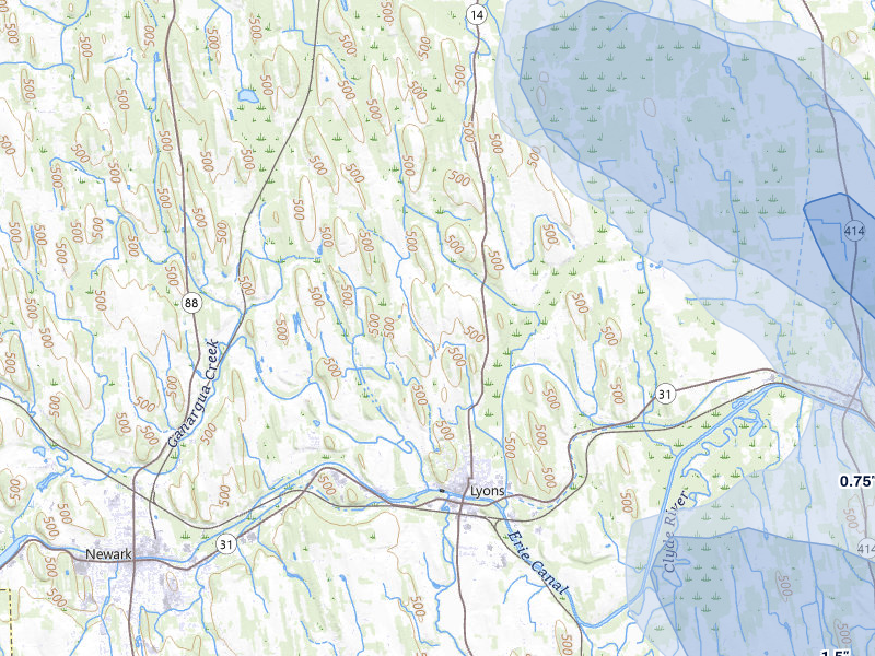 NEXRAD radar-signature map of the hail over Lyons, NY