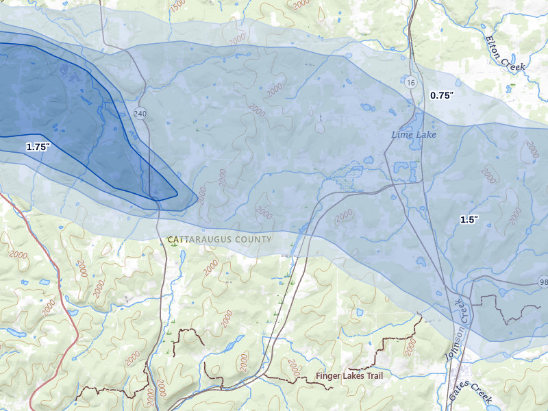 NEXRAD radar-signature map of the hail over Machias, NY