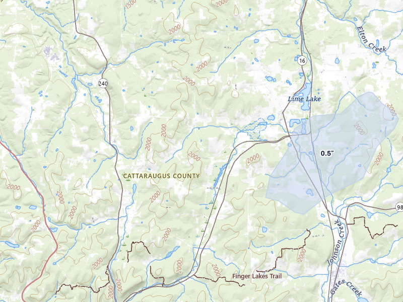 NEXRAD radar-signature map of the hail over Machias, NY