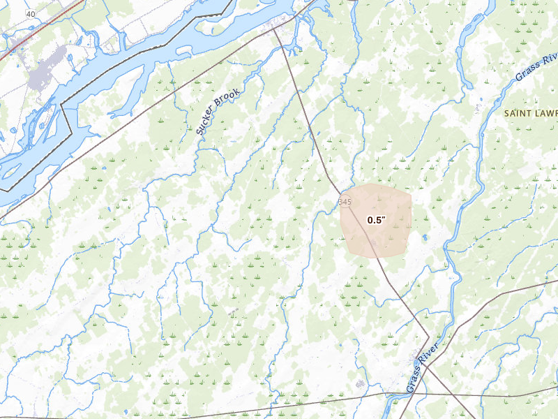 Radar-estimated hail-size map of the storm over Madrid, NY on Jan 1, 2026