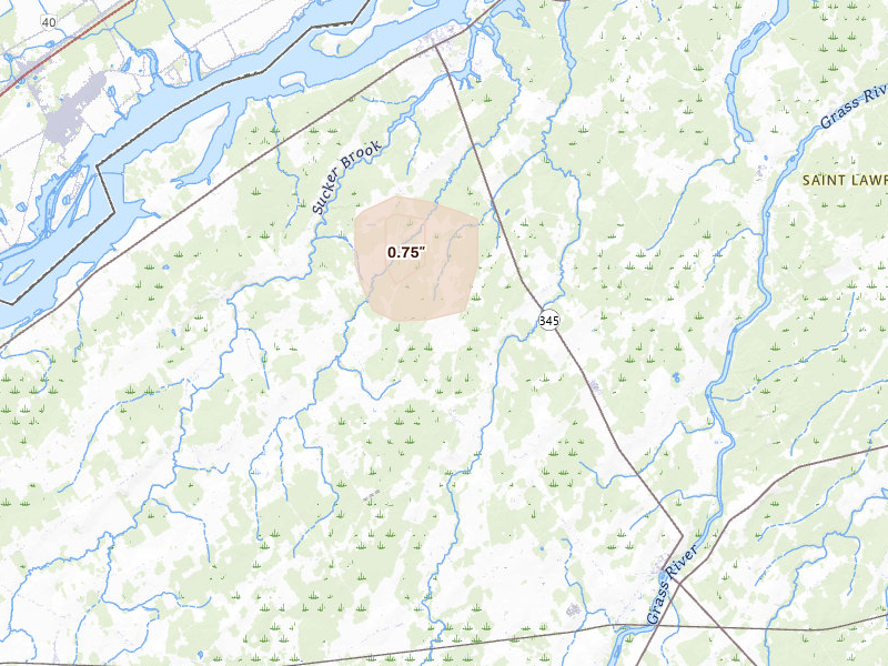 Radar-estimated hail-size map of the storm over Madrid, NY on Jan 6, 2026