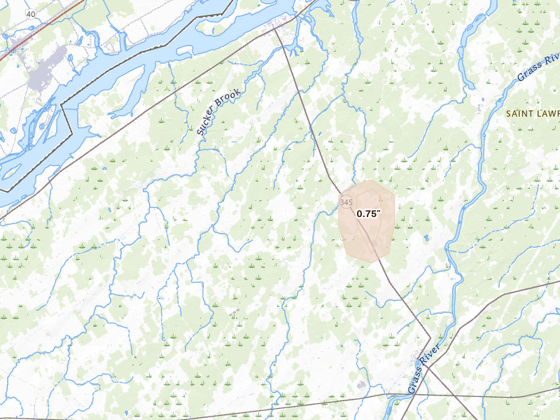 Radar-estimated hail-size map of the storm over Madrid, NY on Jan 9, 2026