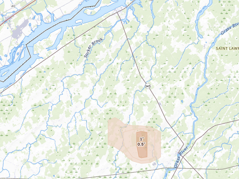 Radar-estimated hail-size map of the storm over Madrid, NY on Jan 28, 2026