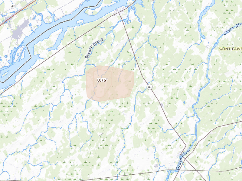 Radar-estimated hail-size map of the storm over Madrid, NY on May 8, 2026