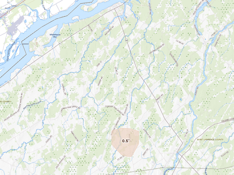 Radar-estimated hail-size map of the storm over Madrid, NY
