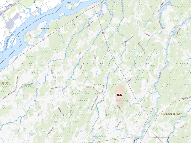 Radar-estimated hail-size map of the storm over Madrid, NY