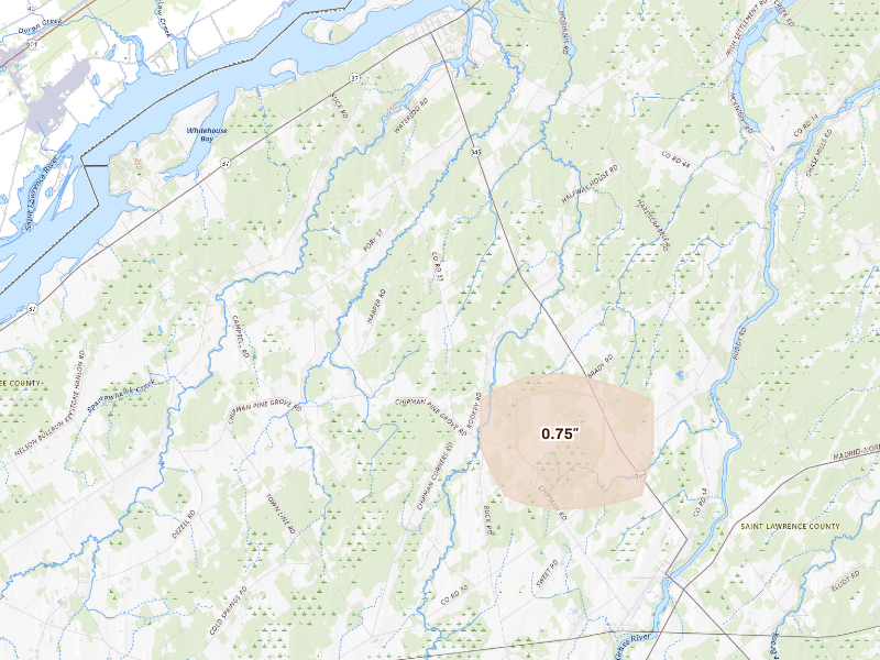 Radar-estimated hail-size map of the storm over Madrid, NY