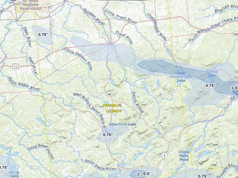 NEXRAD radar-signature map of the hail over Malone, NY