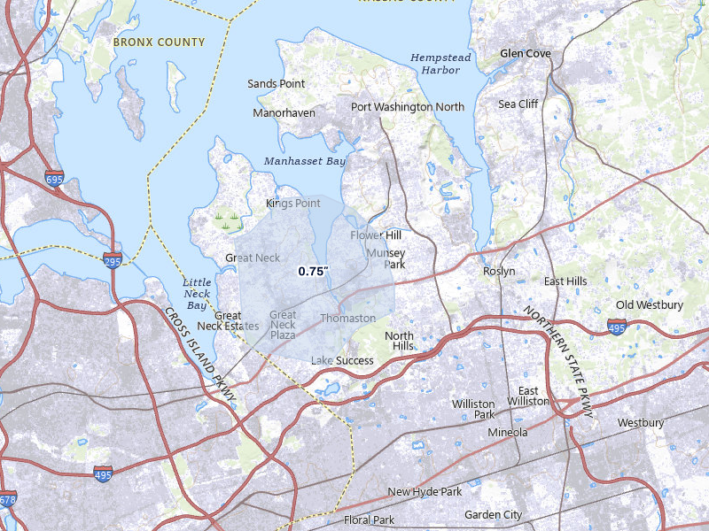 NEXRAD radar-signature map of the hail storm over Manhasset, NY on Jun 7, 2026