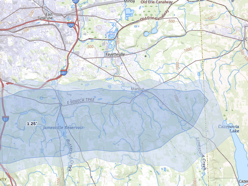 NEXRAD radar-signature map of the hail over Manlius, NY