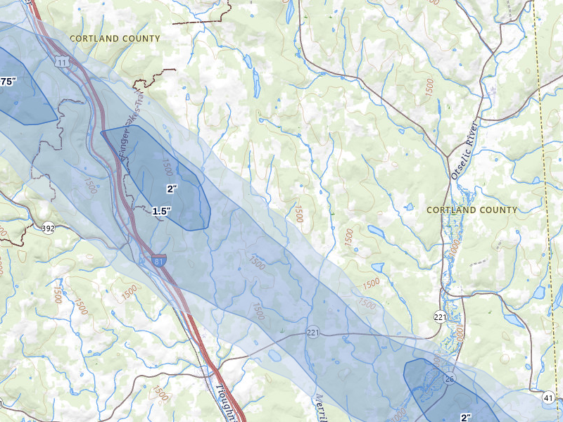 NEXRAD radar-signature map of the hail over Marathon, NY