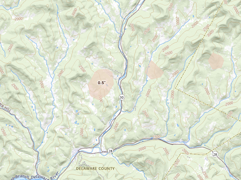Radar-estimated hail-size map of the storm over Margaretville, NY