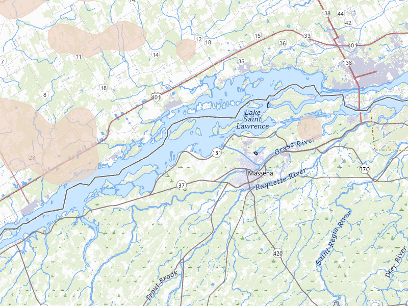 Radar-estimated hail-size map of the storm over Massena, NY on Aug 10, 2026
